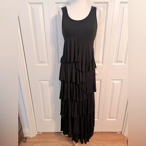 Chelsea & Theodore black raw hem ruffle maxi dress.  Size medium